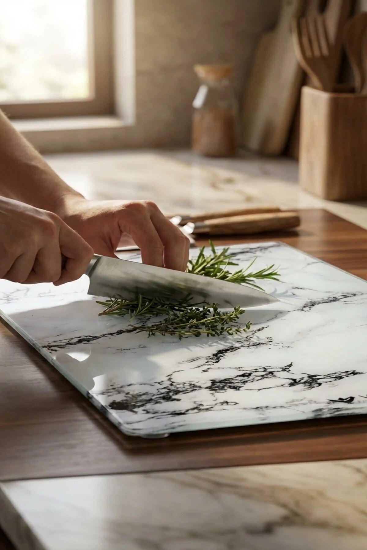 white marble glass cutting board
