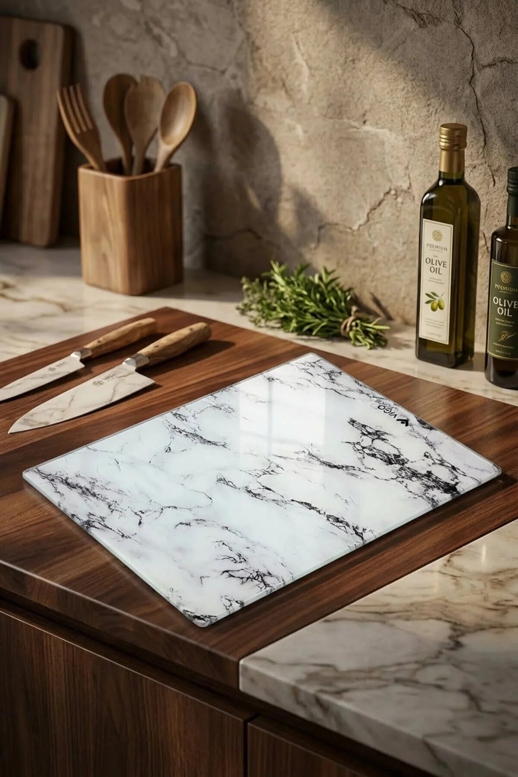 white marble glass cutting board