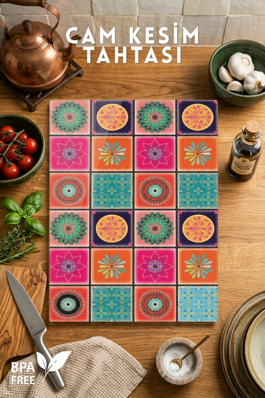 Patterned Glass Cutting Board - 25x35cm