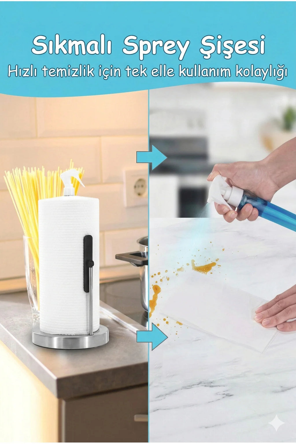 2-in-1 Stainless Steel Roll Paper Towel Dispenser - with Built-in Spray Bottle