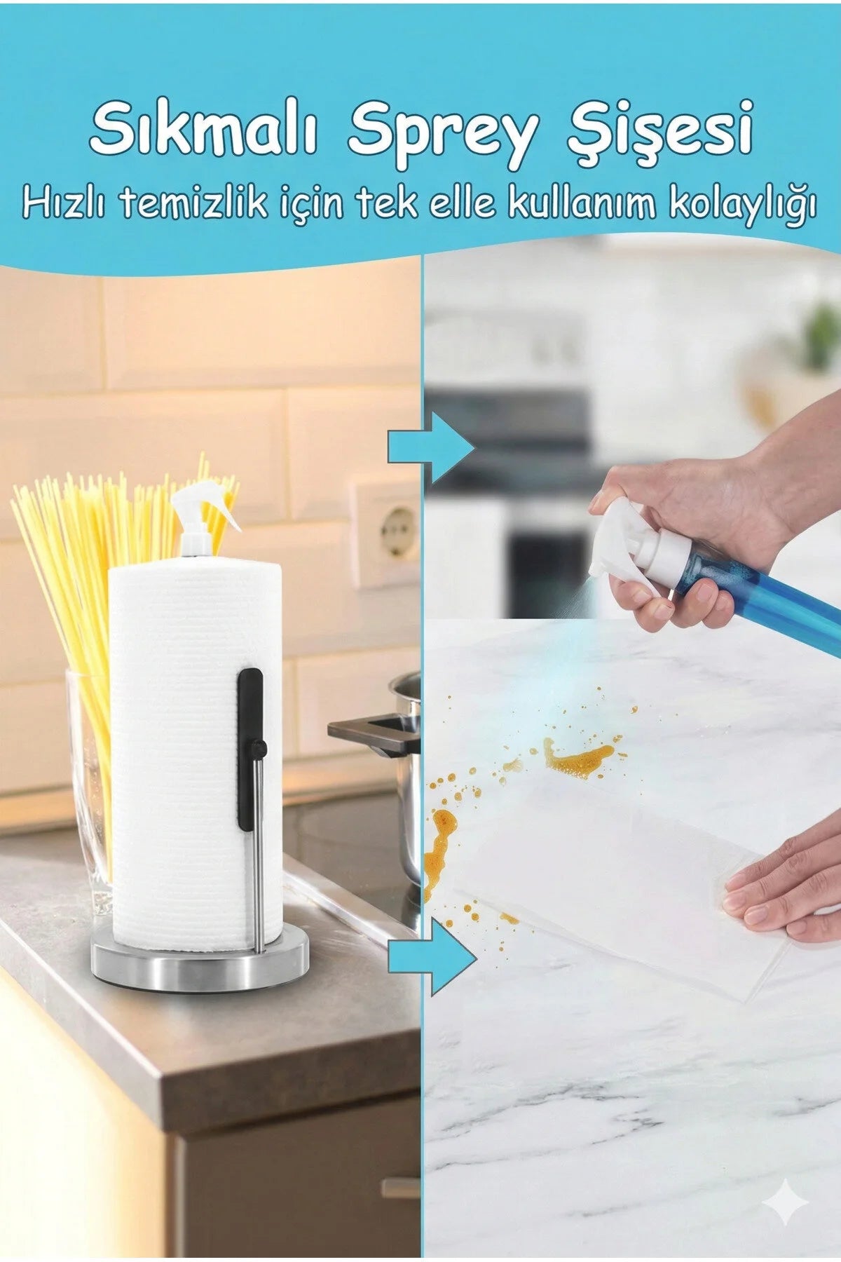 2-in-1 Stainless Steel Roll Paper Towel Dispenser - with Built-in Spray Bottle