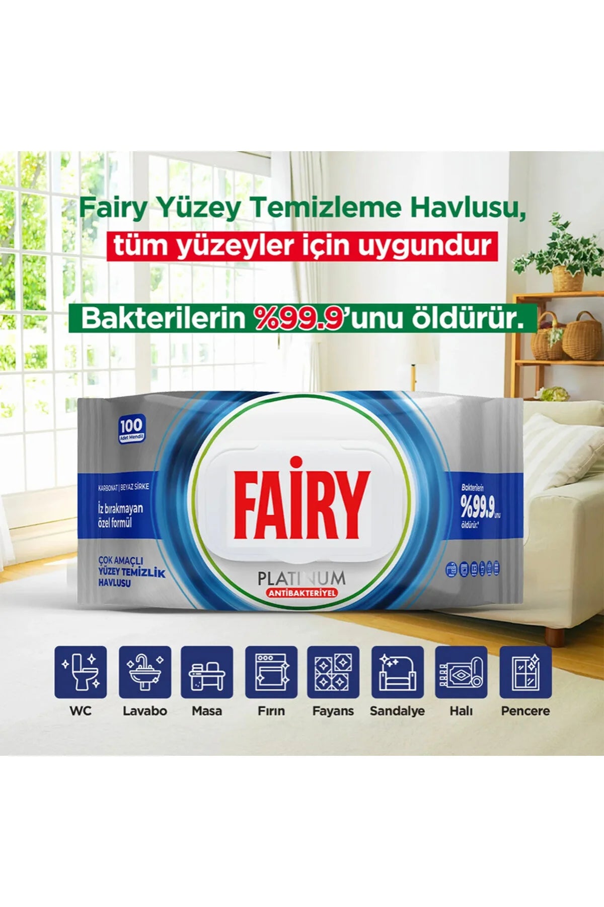 Fairy  Platinum Antibacterial Surface Cleaning Wipes| 100 Sheets