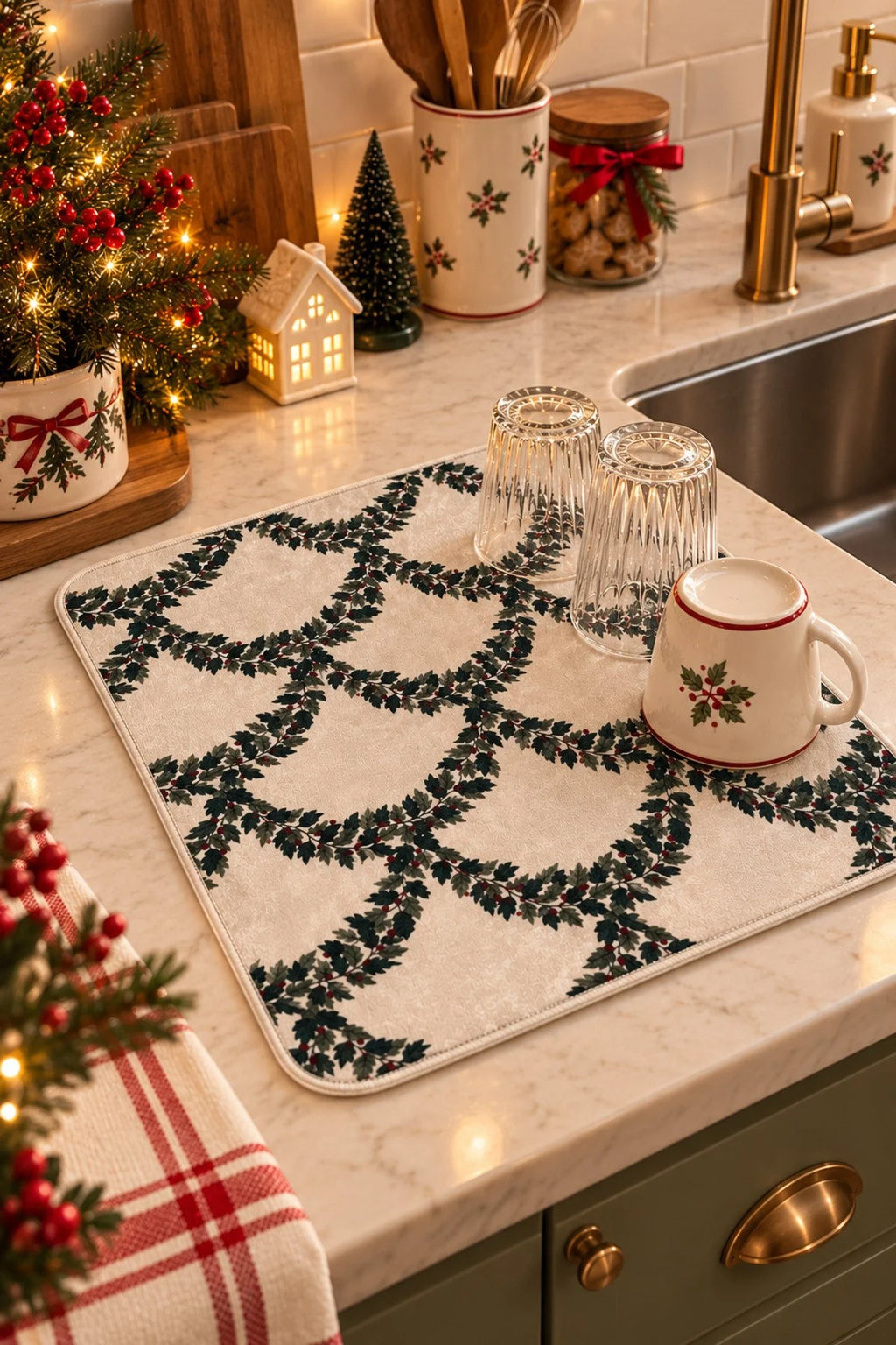 Dish Drying Mat - 40*50 cm - Trellis - Christmas