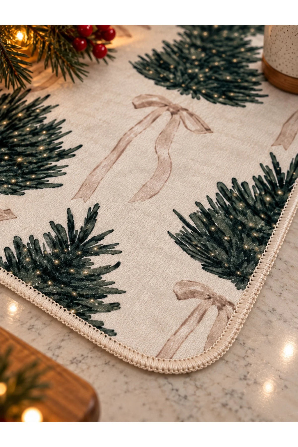 Dish Drying Mat - 40*50 cm - Pine Tree with Bow - Christmas