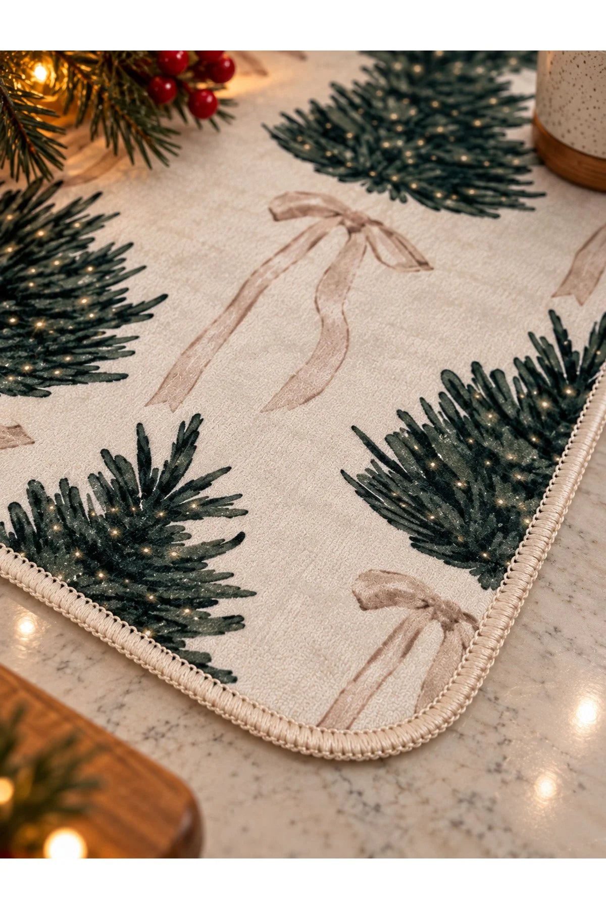 Dish Drying Mat - 40*50 cm - Pine Tree with Bow - Christmas