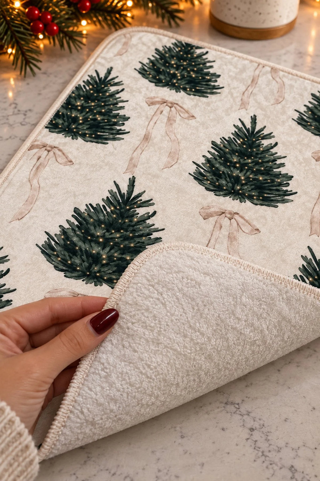Dish Drying Mat - 40*50 cm - Pine Tree with Bow - Christmas
