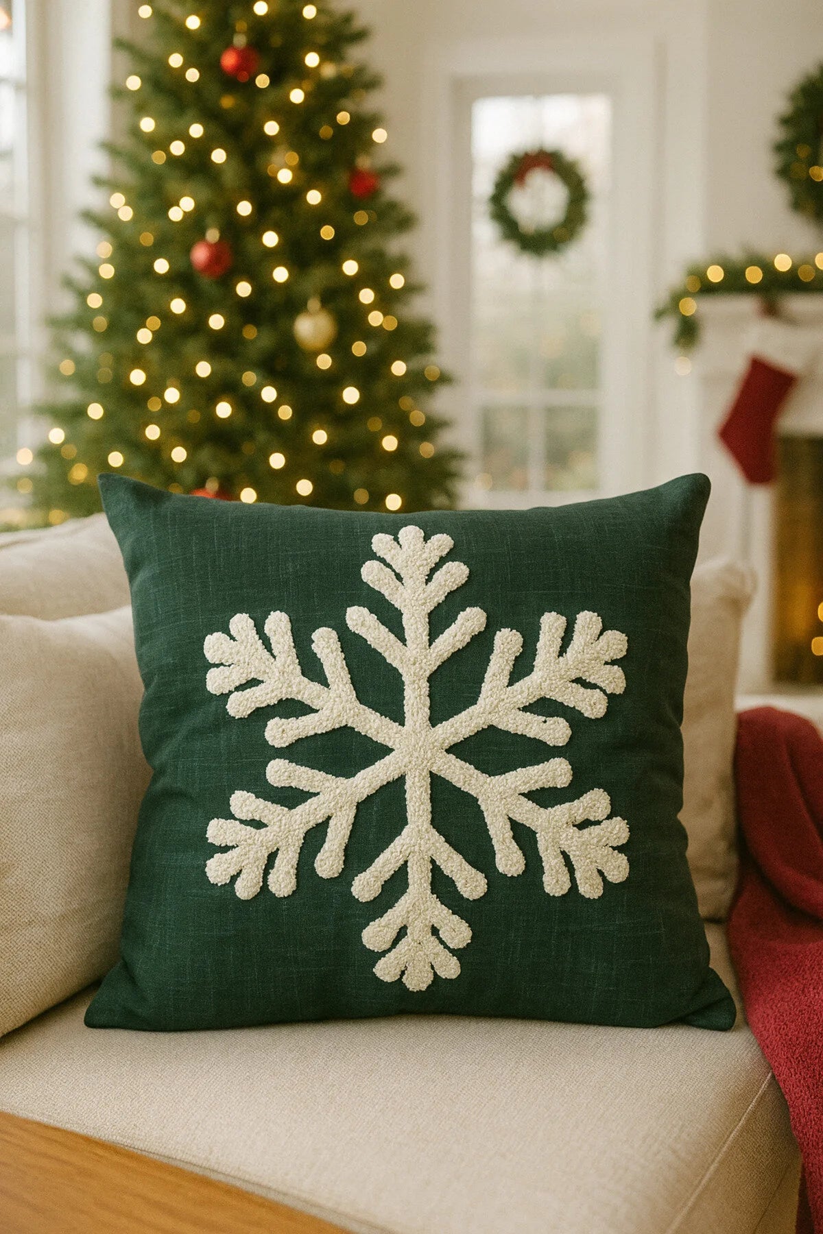 Cushion Cover - 43*43 Cm - Green Snowflake -