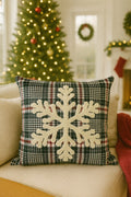 Embroidered Cushion Cover - 43*43 Cm - Green Plaid Snowflake